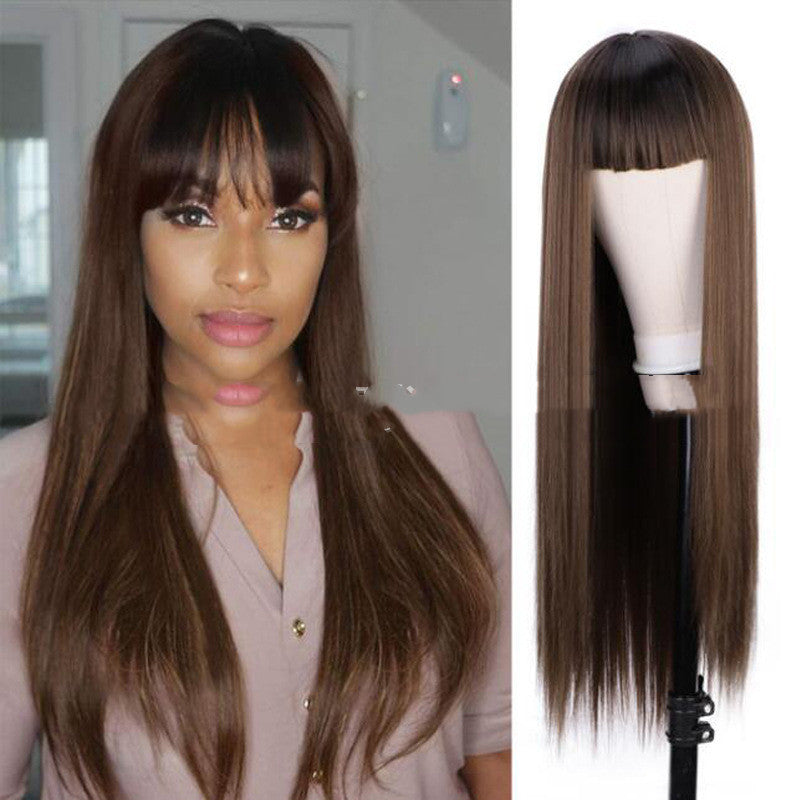 Long Straight Synthetic Wig with Qi Bangs