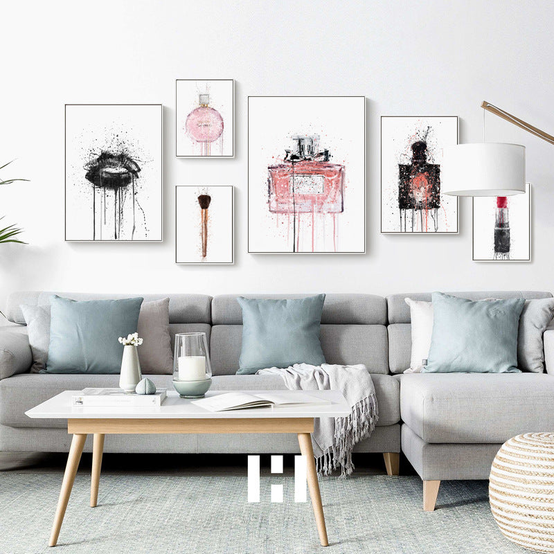 Watercolor Art Poster with Lips Design - Modern Decorative Wall Art
