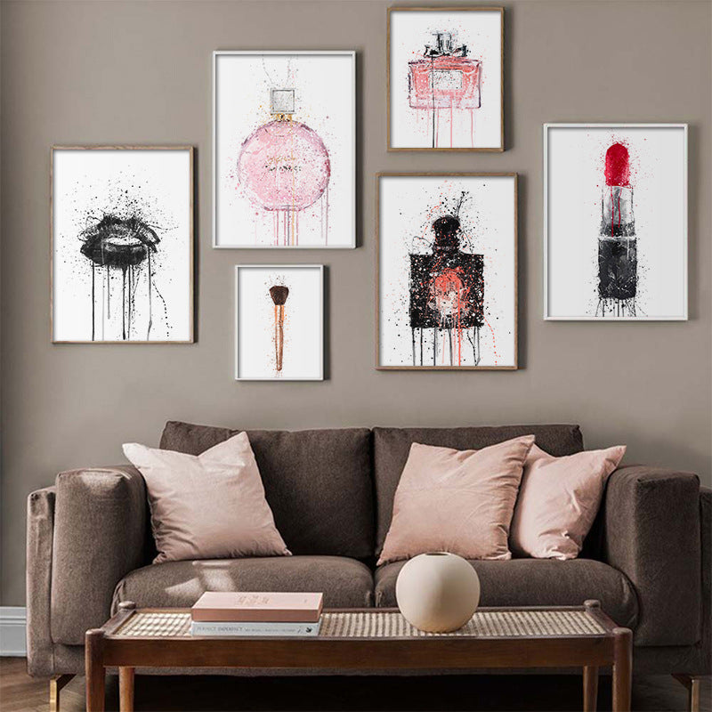 Watercolor Art Poster with Lips Design - Modern Decorative Wall Art
