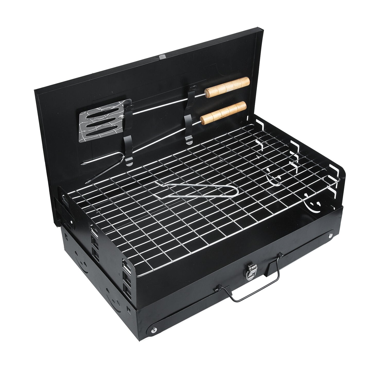 Portable Folding Charcoal Grill with Lid and Adjustable Height - Outdoor Barbecue