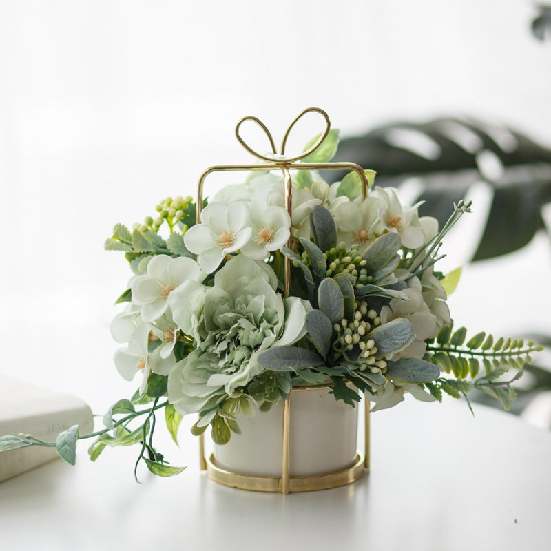 Nordic Style Ceramic Flower Vase with Faux Roses - Multiple Colors