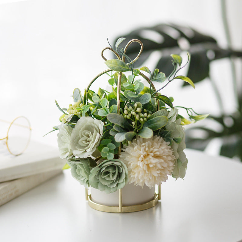 Nordic Style Ceramic Flower Vase with Faux Roses - Multiple Colors