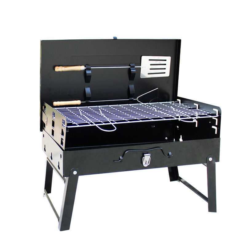 Portable Folding Charcoal Grill with Lid and Adjustable Height - Outdoor Barbecue