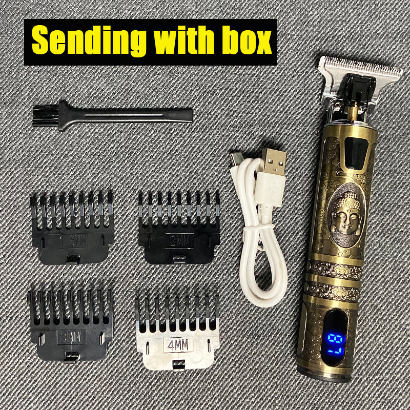 Rechargeable Hair Clipper Oil with LCD Display for Grooming - Buddha & Old Man Head Variants