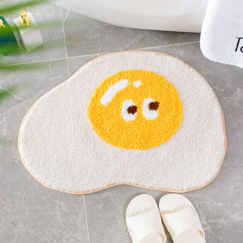 Absorbent Non-Slip Toilet Door Mat - Cartoon Egg Design, 65x48cm