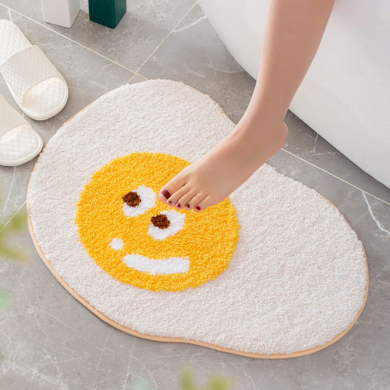Absorbent Non-Slip Toilet Door Mat - Cartoon Egg Design, 65x48cm