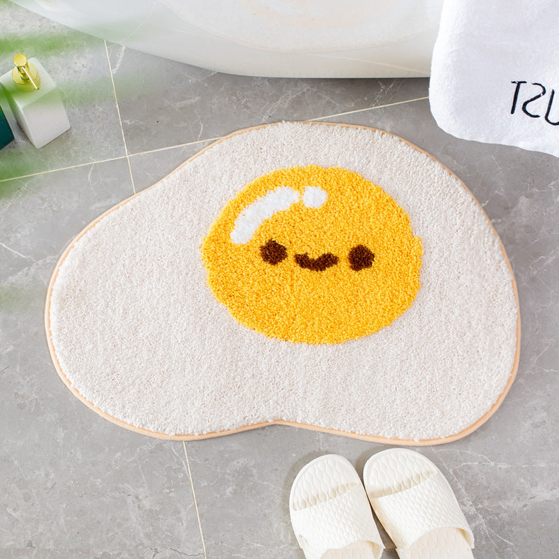 Absorbent Non-Slip Toilet Door Mat - Cartoon Egg Design, 65x48cm