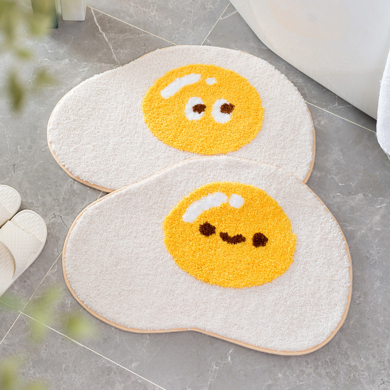 Absorbent Non-Slip Toilet Door Mat - Cartoon Egg Design, 65x48cm