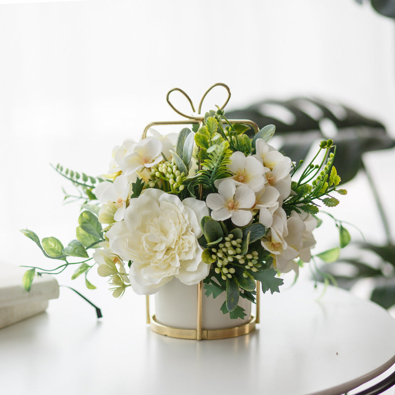 Nordic Style Ceramic Flower Vase with Faux Roses - Multiple Colors
