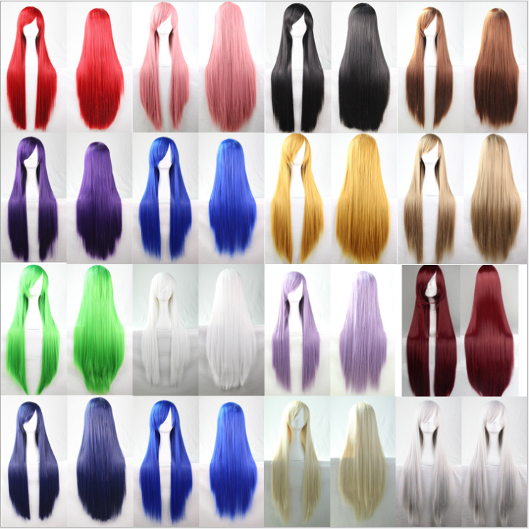 Long Straight Cosplay Wig 80cm Synthetic Hair for Anime & Costume