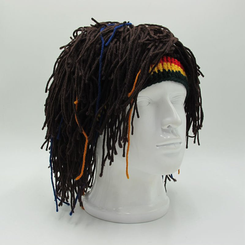 Reggae Rasta Hat with Dreadlocks Wig - Caribbean Style Wool Beret