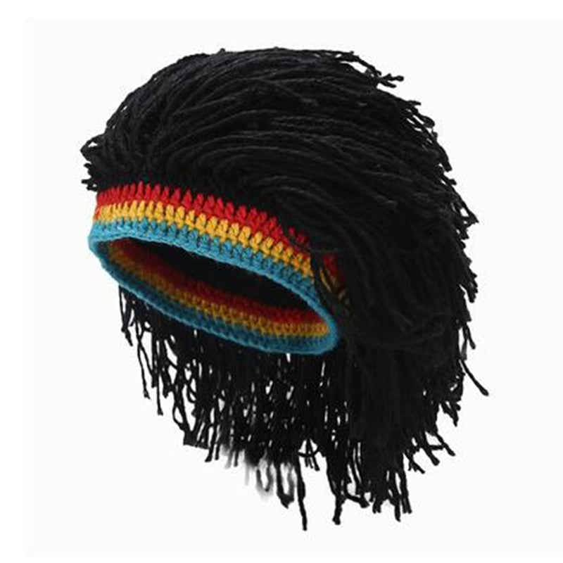Reggae Rasta Hat with Dreadlocks Wig - Caribbean Style Wool Beret