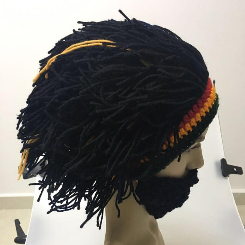 Reggae Rasta Hat with Dreadlocks Wig - Caribbean Style Wool Beret