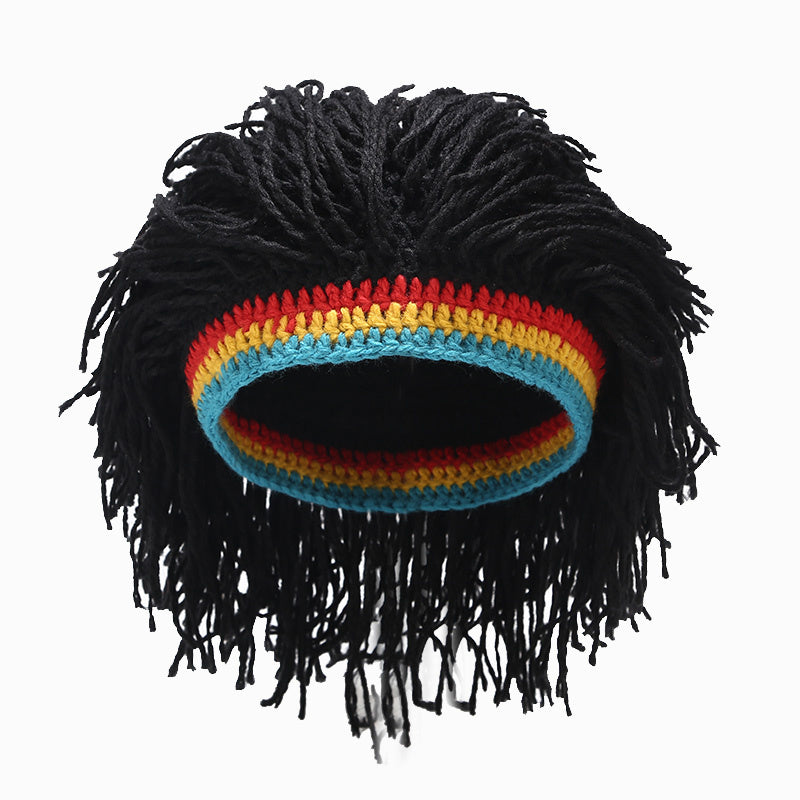 Reggae Rasta Hat with Dreadlocks Wig - Caribbean Style Wool Beret