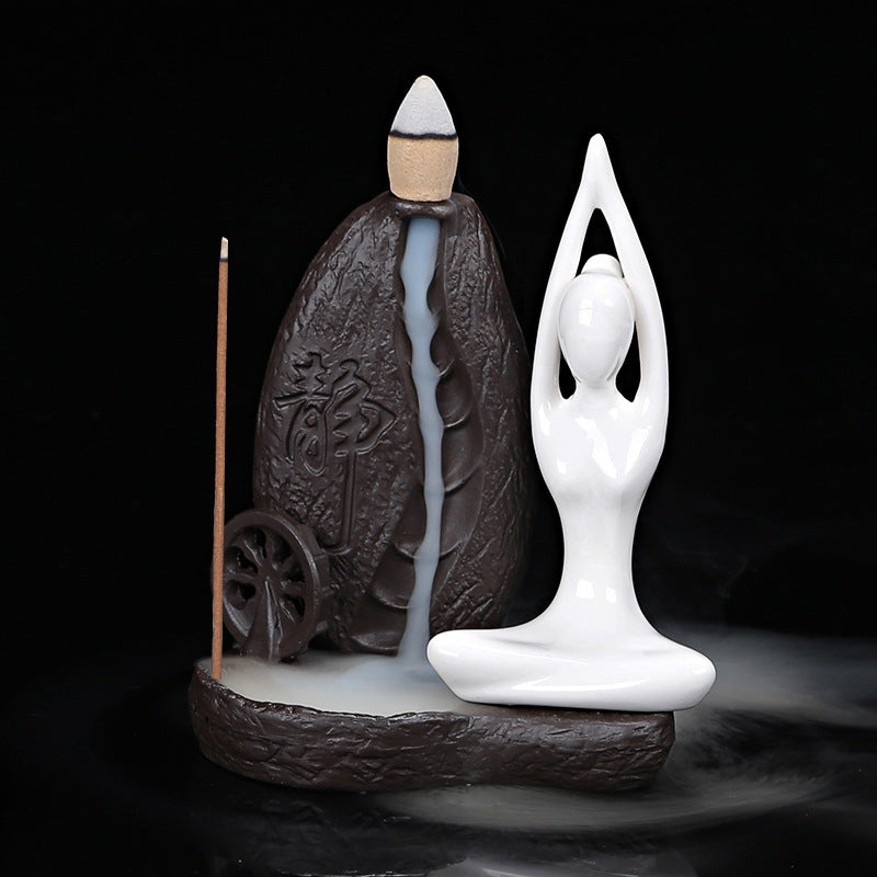 Deep Water Flowing Ceramic Incense Burner for Home & Office Decor - Black & White