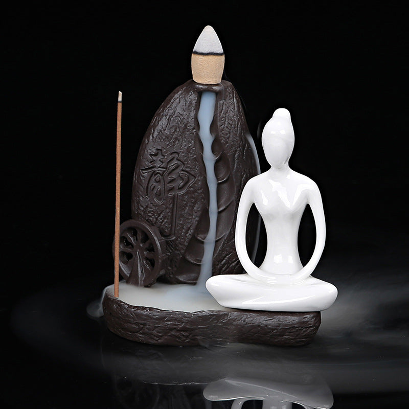 Deep Water Flowing Ceramic Incense Burner for Home & Office Decor - Black & White
