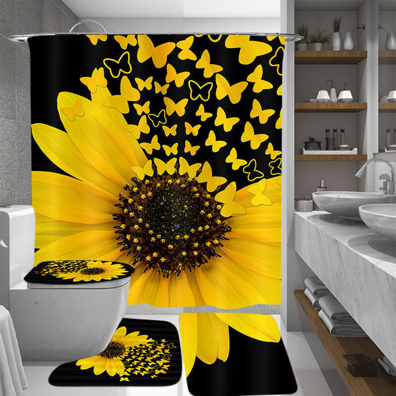 Waterproof Polyester Shower Curtain with Sunflower Pattern - Hotel & Bathroom Decor