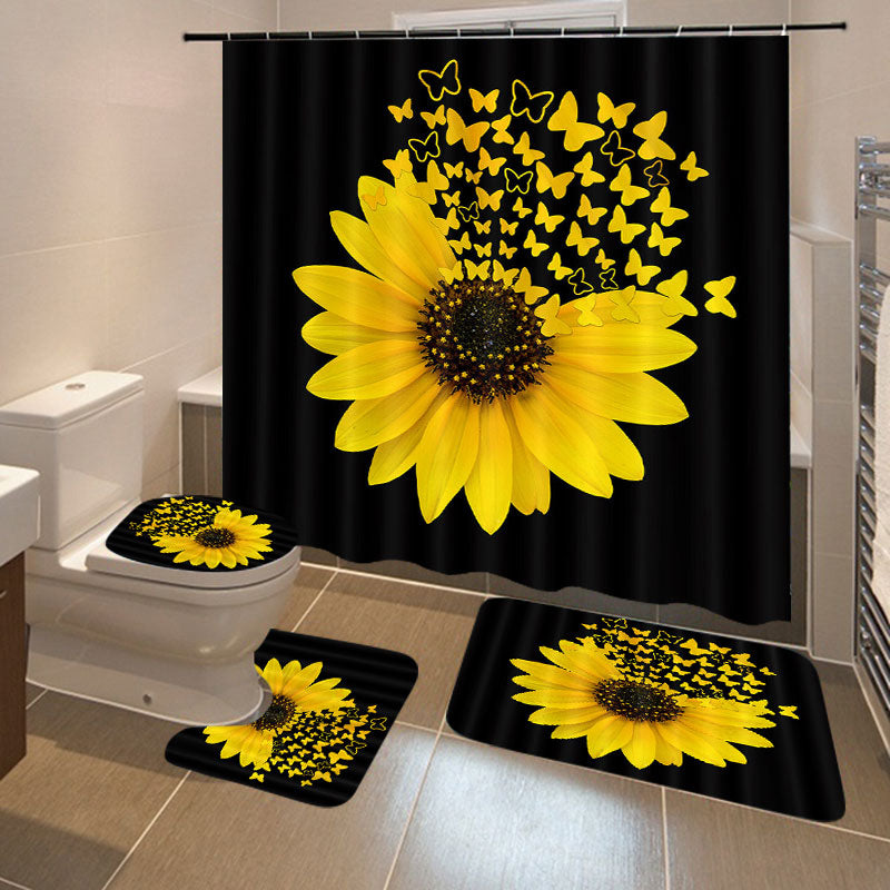 Waterproof Polyester Shower Curtain with Sunflower Pattern - Hotel & Bathroom Decor