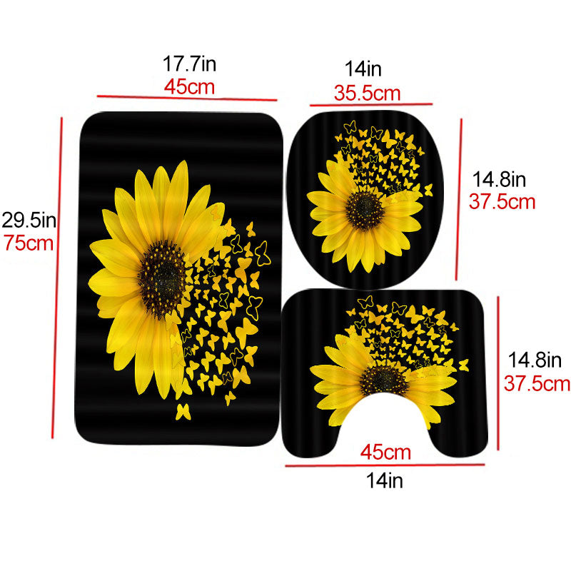 Waterproof Polyester Shower Curtain with Sunflower Pattern - Hotel & Bathroom Decor