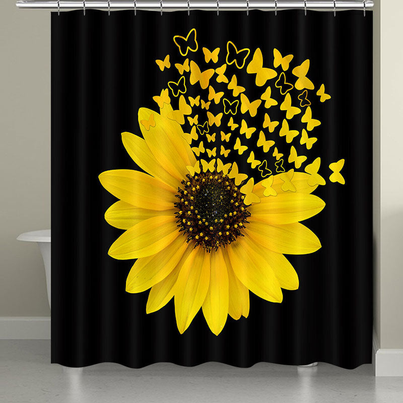 Waterproof Polyester Shower Curtain with Sunflower Pattern - Hotel & Bathroom Decor
