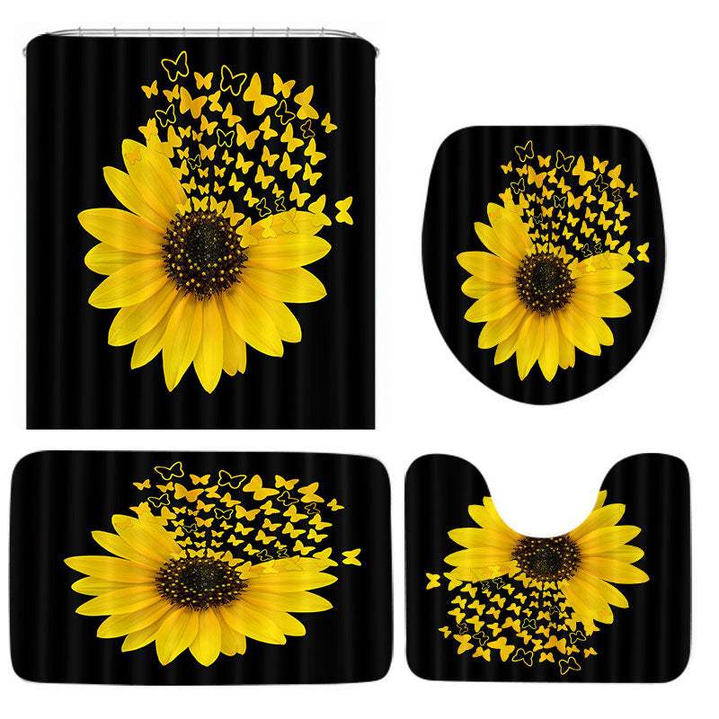 Waterproof Polyester Shower Curtain with Sunflower Pattern - Hotel & Bathroom Decor