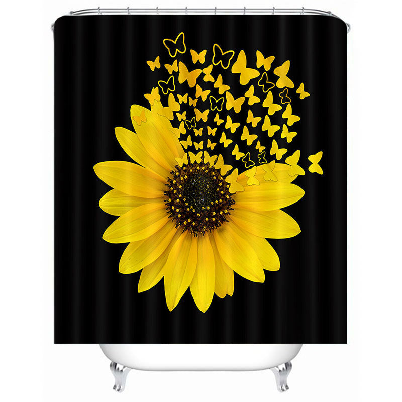 Waterproof Polyester Shower Curtain with Sunflower Pattern - Hotel & Bathroom Decor