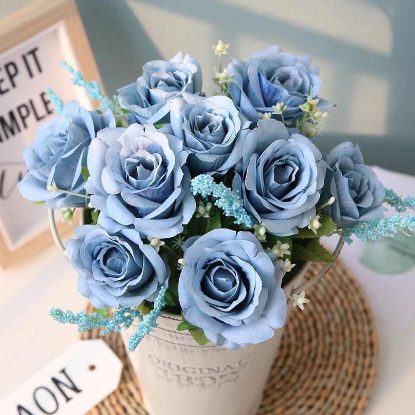 Nordic Fake Flower Bouquet for Wedding & Home Decor - Silk Roses & Greenery