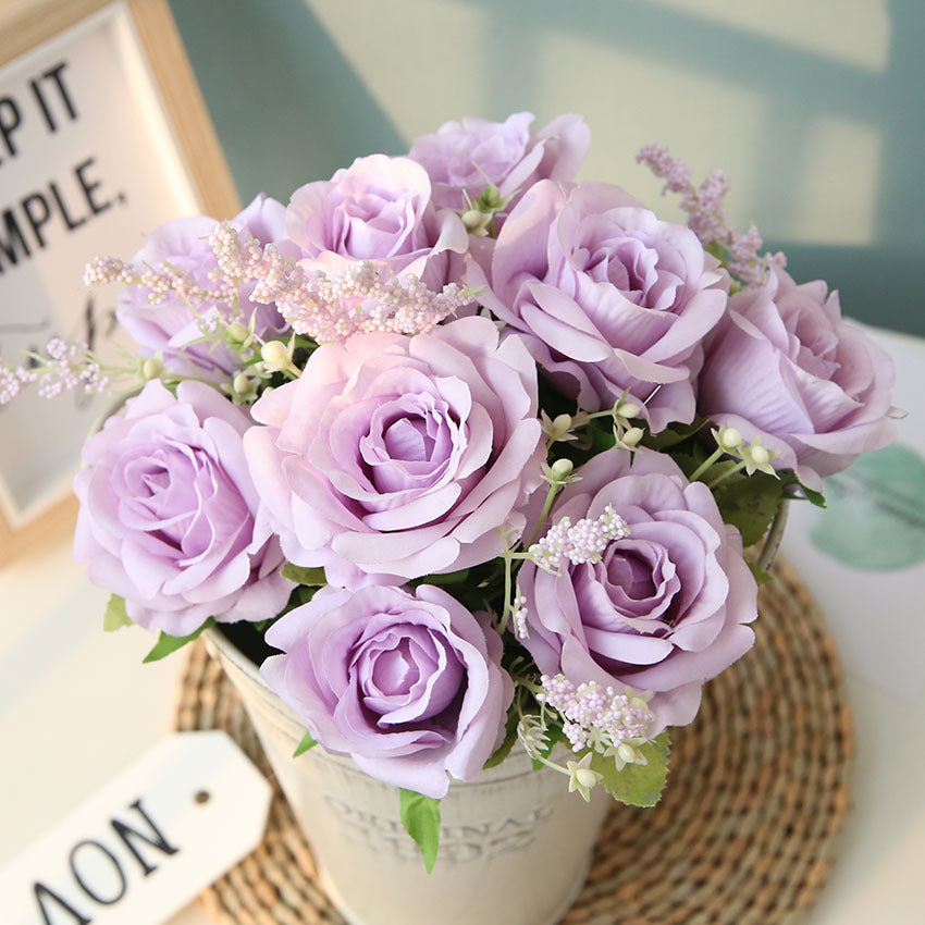 Nordic Fake Flower Bouquet for Wedding & Home Decor - Silk Roses & Greenery
