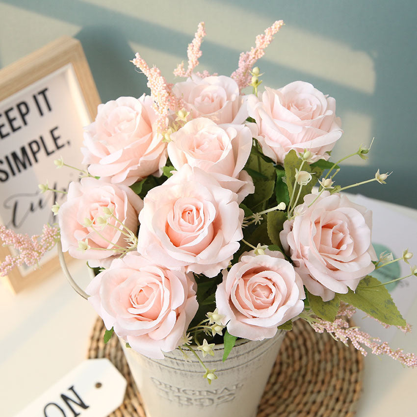 Nordic Fake Flower Bouquet for Wedding & Home Decor - Silk Roses & Greenery