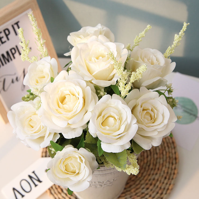 Nordic Fake Flower Bouquet for Wedding & Home Decor - Silk Roses & Greenery