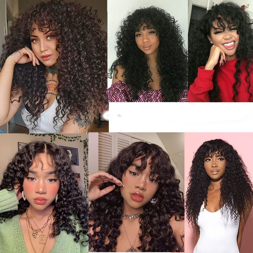 Brazil Water Wave Human Hair Wigs with Bangs - Curved Headgear, Multiple Lengths & Colors