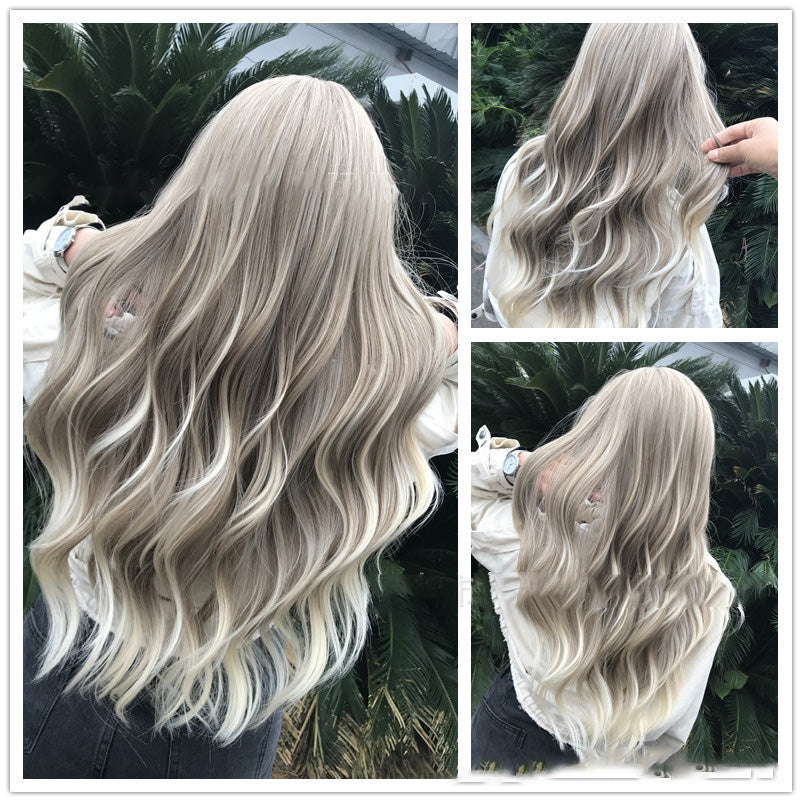 Long Curly Wig with Bangs for Face and Hair Repair - High Temperature Silk