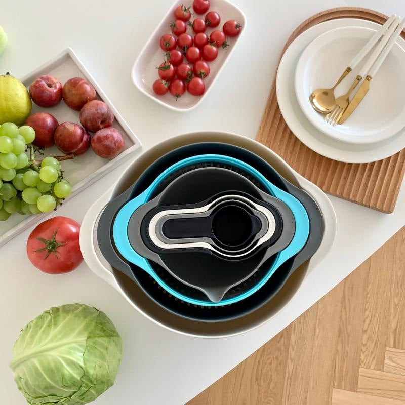 Rainbow Salad Plastic Bowl Set with Measuring Cups & Spoons - 8 Pieces