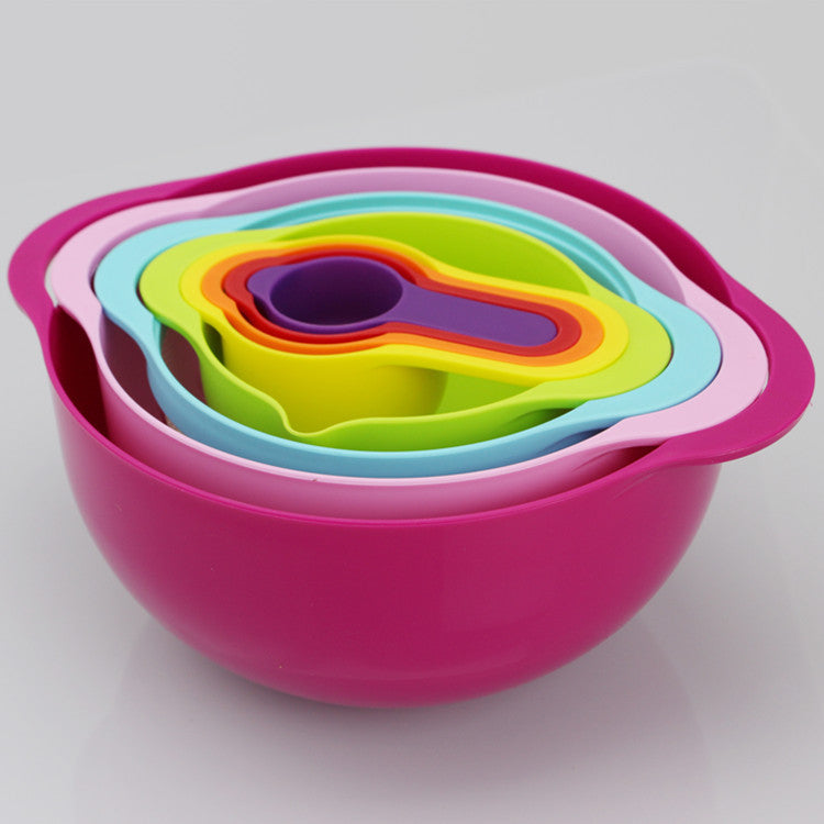Rainbow Salad Plastic Bowl Set with Measuring Cups & Spoons - 8 Pieces