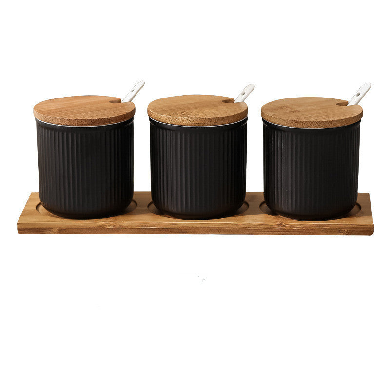 Ceramic Seasoning Box Set with Lid - Nordic Style Salt Pepper Sugar Dispenser