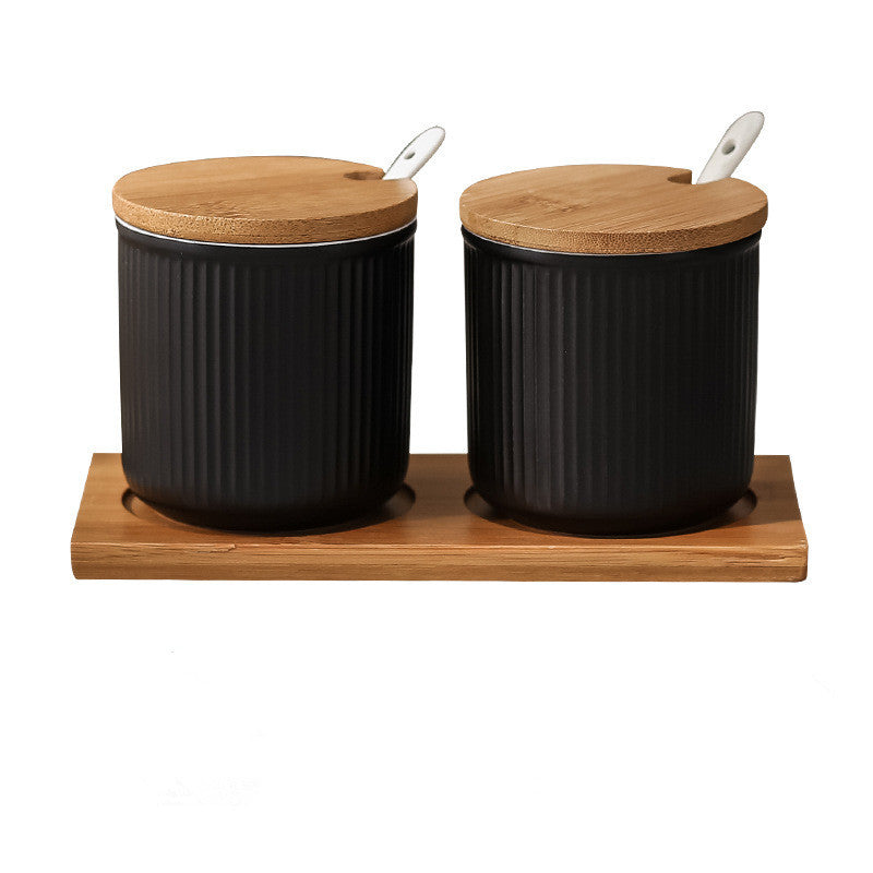 Ceramic Seasoning Box Set with Lid - Nordic Style Salt Pepper Sugar Dispenser