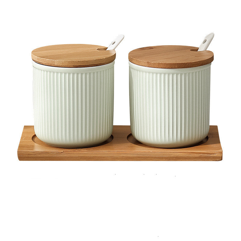 Ceramic Seasoning Box Set with Lid - Nordic Style Salt Pepper Sugar Dispenser