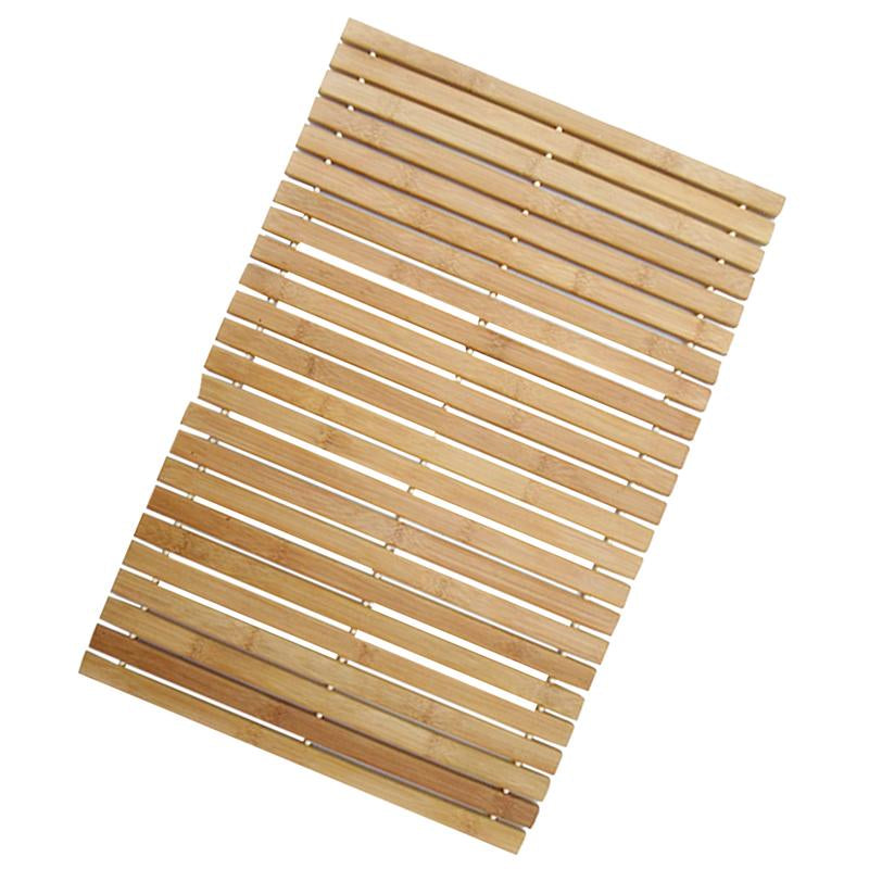 Non-slip Wooden Floor Mat 60x40cm Bathroom Rug Handwoven Brown