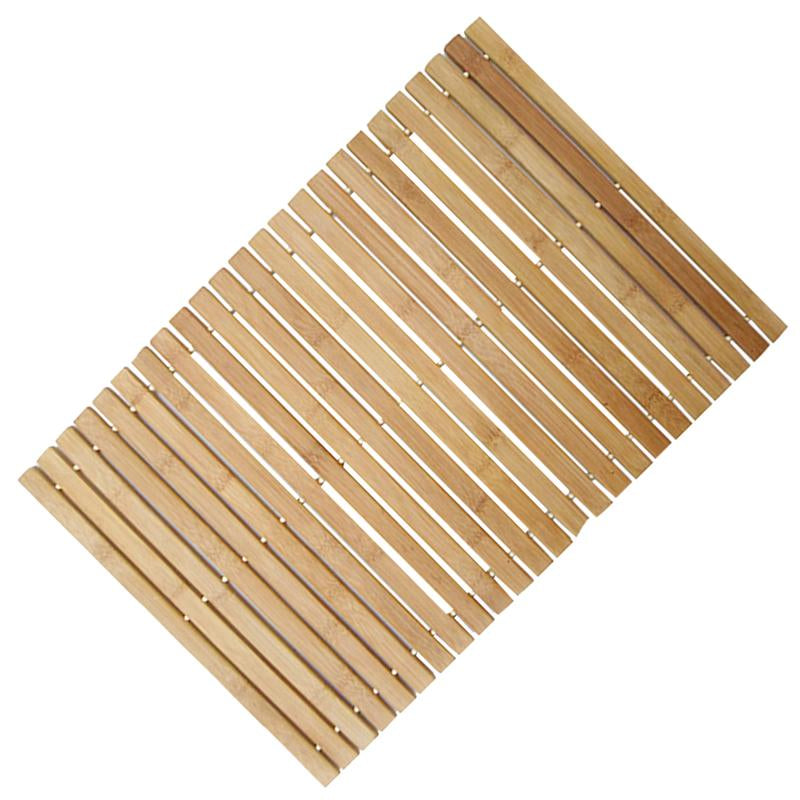 Non-slip Wooden Floor Mat 60x40cm Bathroom Rug Handwoven Brown
