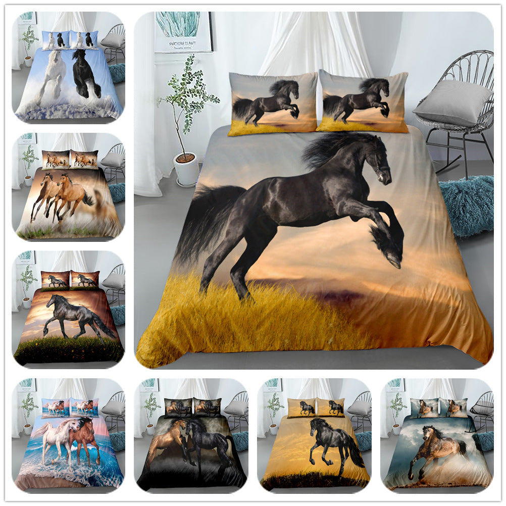 Digital Printing Horse Bedding Set - Cartoon Quilt Cover & Pillowcase