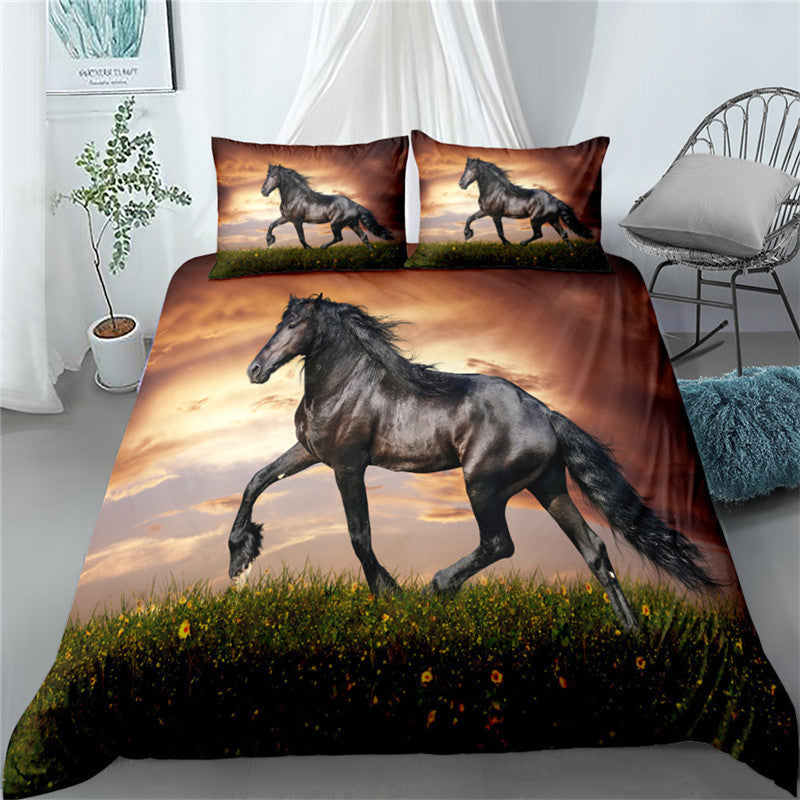 Digital Printing Horse Bedding Set - Cartoon Quilt Cover & Pillowcase