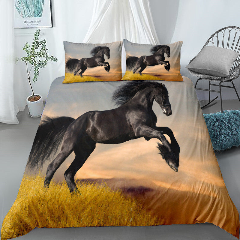 Digital Printing Horse Bedding Set - Cartoon Quilt Cover & Pillowcase