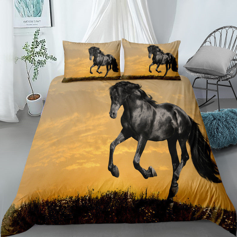 Digital Printing Horse Bedding Set - Cartoon Quilt Cover & Pillowcase