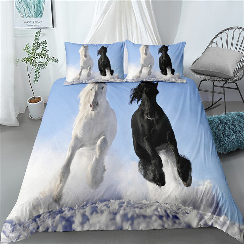Digital Printing Horse Bedding Set - Cartoon Quilt Cover & Pillowcase