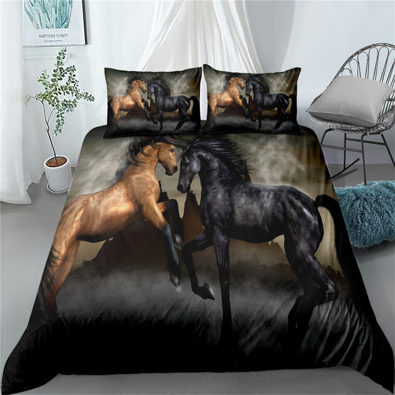 Digital Printing Horse Bedding Set - Cartoon Quilt Cover & Pillowcase