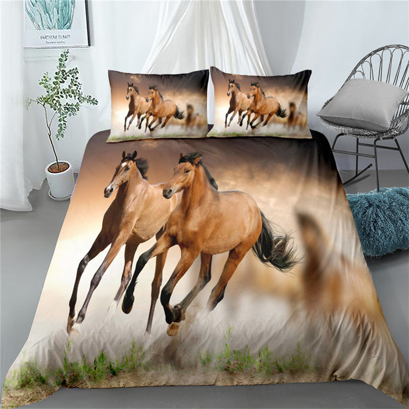 Digital Printing Horse Bedding Set - Cartoon Quilt Cover & Pillowcase