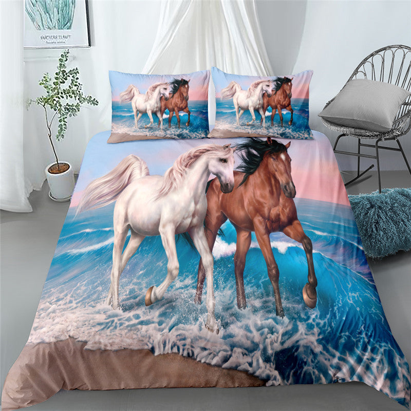 Digital Printing Horse Bedding Set - Cartoon Quilt Cover & Pillowcase