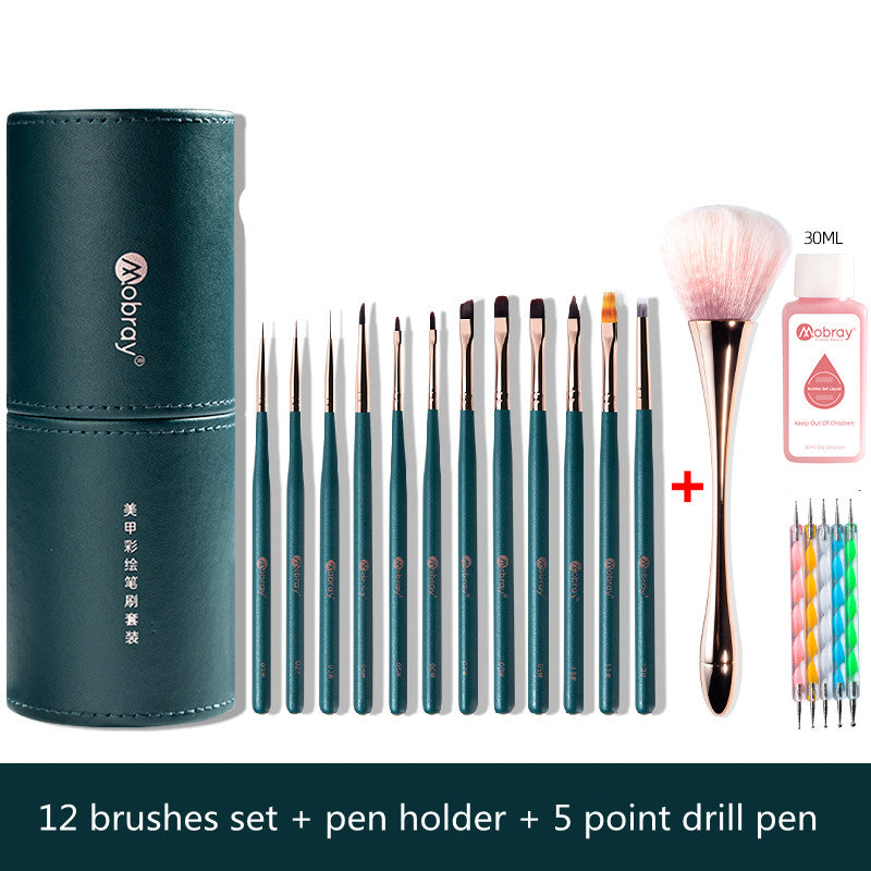 12 Nail Art Brush Set with Pen Holder