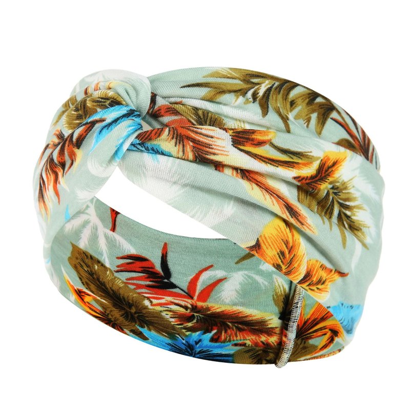 Women's Printed Knitted Wide-Brimmed Cross Headband - Floral Plaid Style