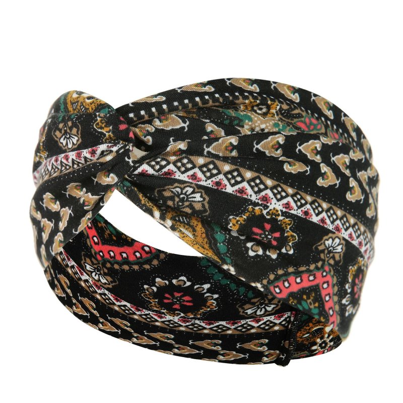 Women's Printed Knitted Wide-Brimmed Cross Headband - Floral Plaid Style